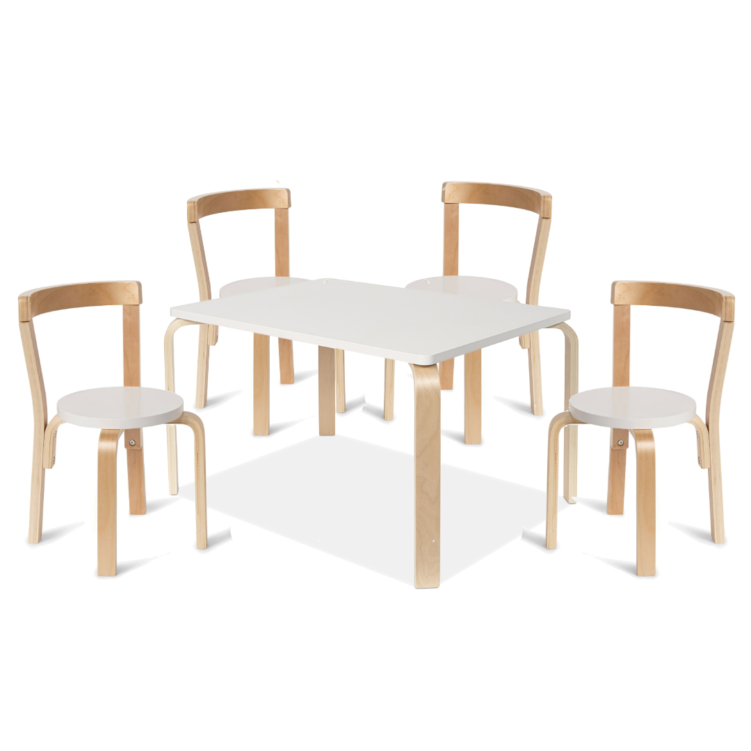 Hudson White Natural Rectangular Four Seater Chair Set