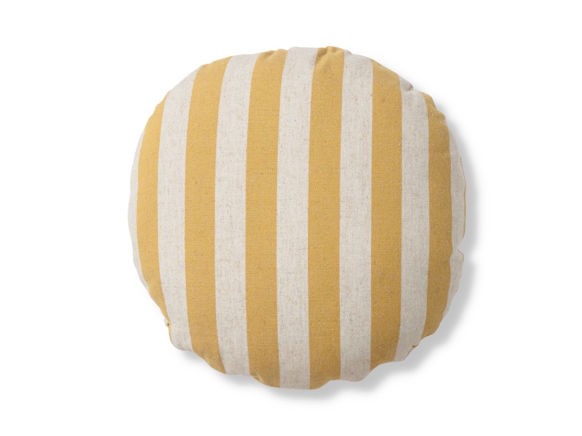 Eva Linen Blend Thick Stripe Round Cushion - Marigold