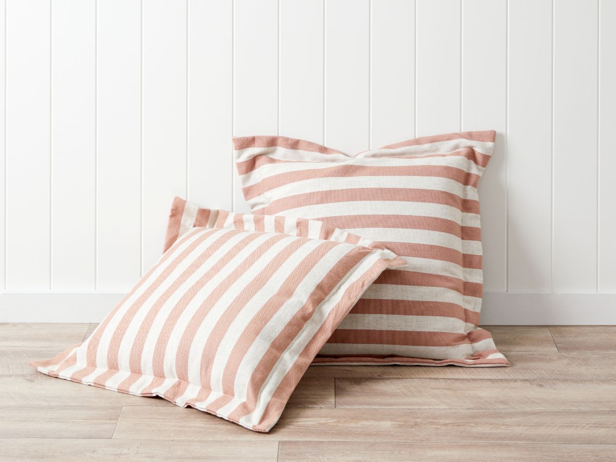 Eva Linen Blend Thick Stripe Cushion - Rose Tan