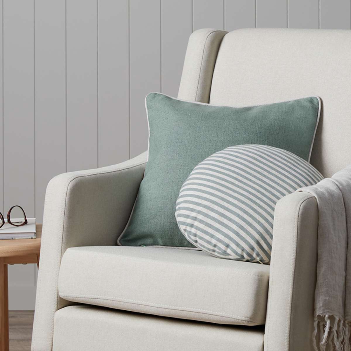Mocka Piped Cushion - Sage/Natural
