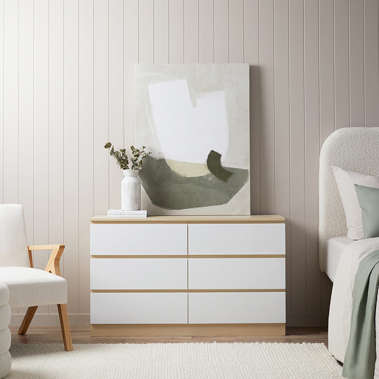 Jolt Six Drawer - Wide - Natural / White