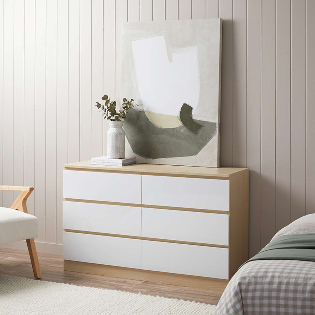 Jolt Six Drawer - Wide - Natural / White