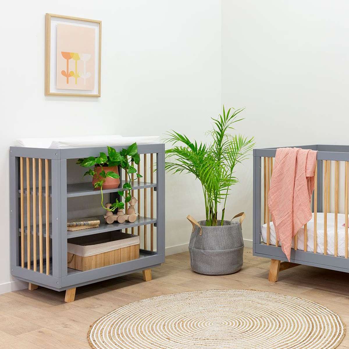 Aspen Change Table - Grey/Natural