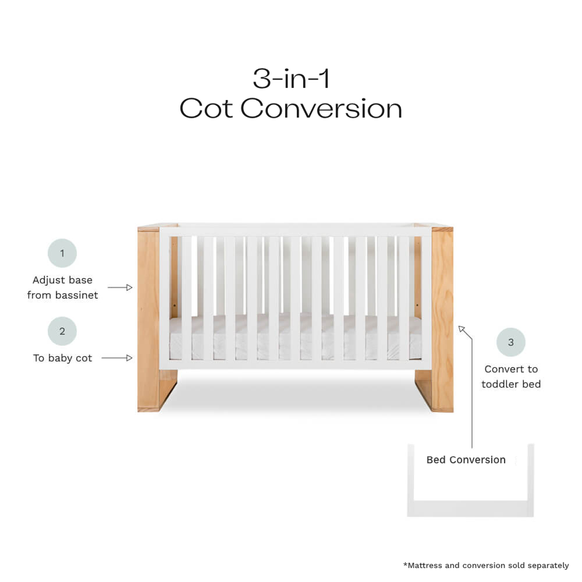 Boston Cot - White/Natural