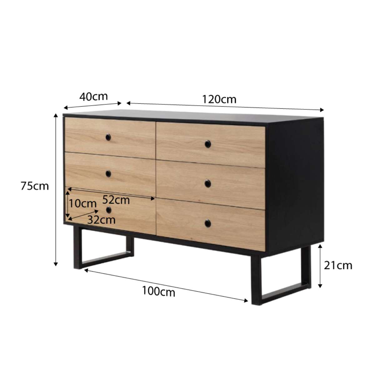 Parker Six Drawer - Black