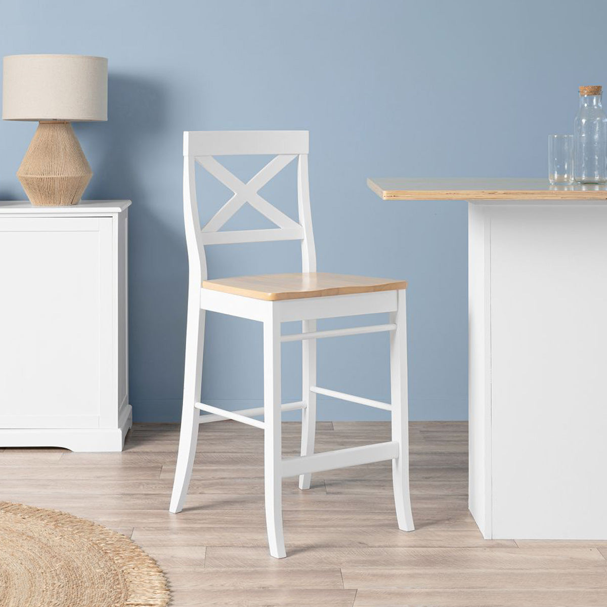 Hamptons Bar Stool - White/Natural