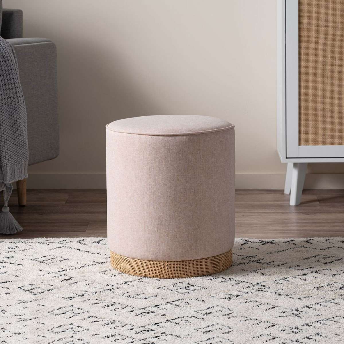 Linen Look Ottoman - Small - Blush Pink