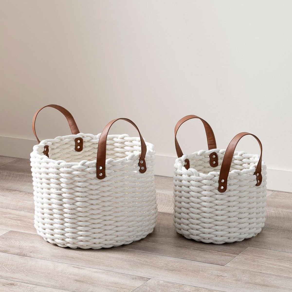 Ari Braided Basket with Handles - Set of 2 - Medium/Large - White