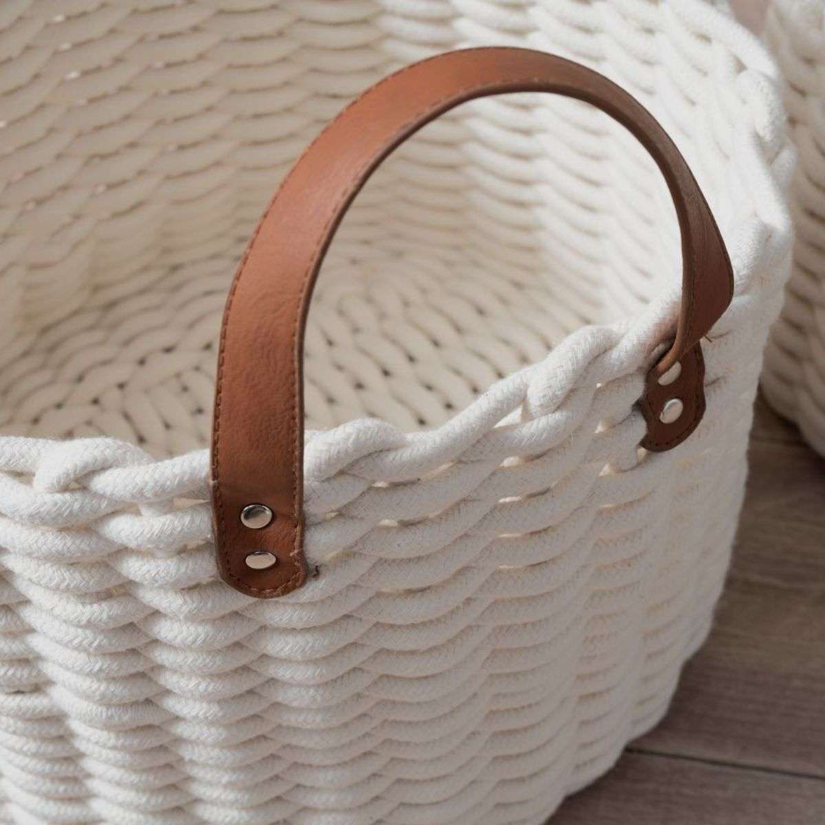 Ari Braided Basket with Handles - Set of 2 - Medium/Large - White