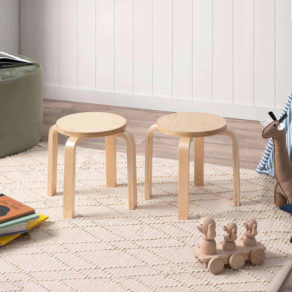 Hudson Natural Rectangular Four Seater Stool Set