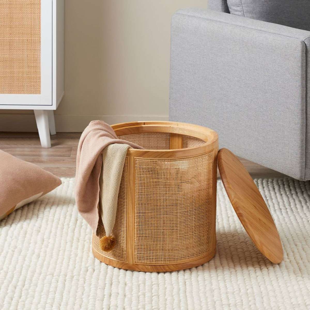 Rattan Storage Ottoman - Natural