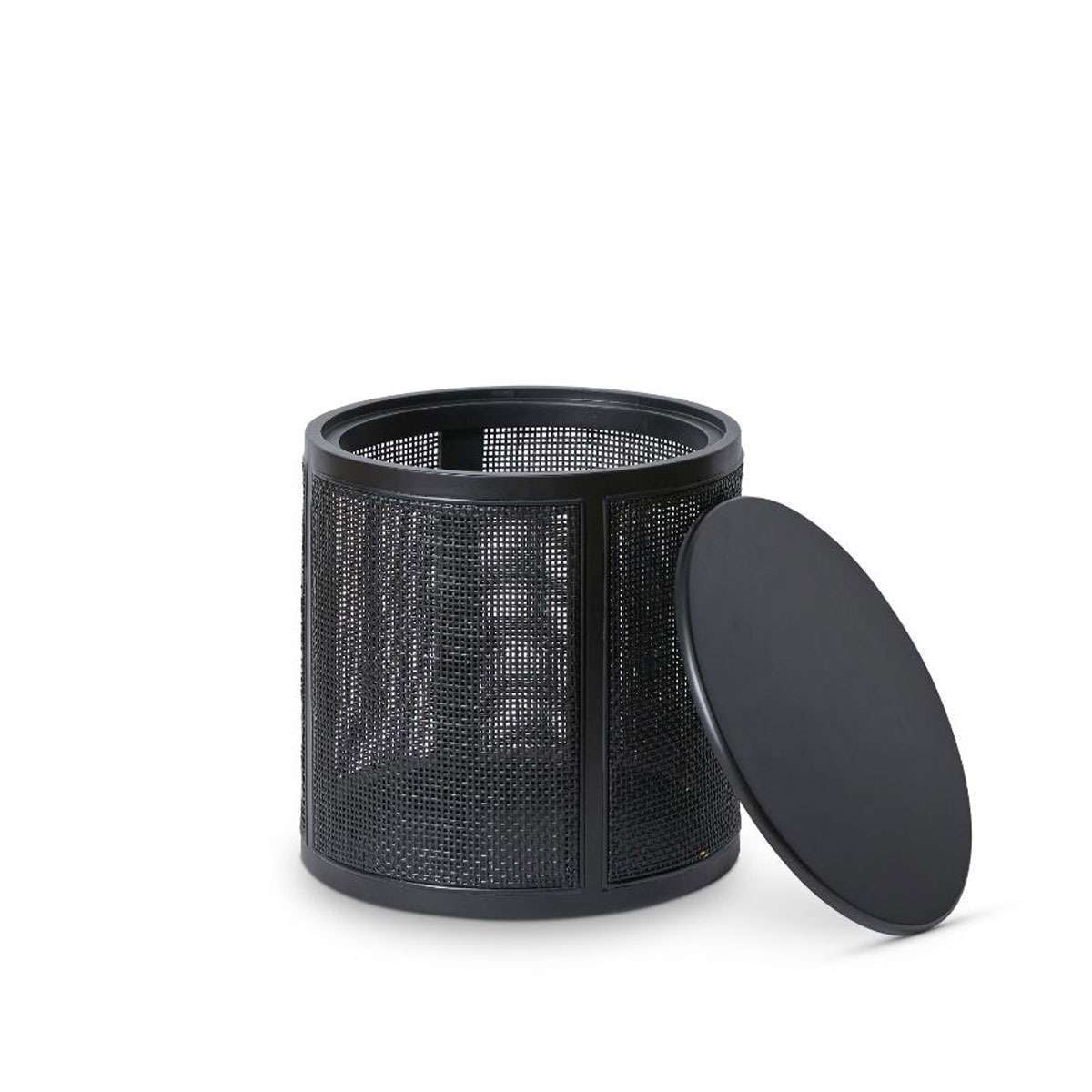 Rattan Storage Ottoman - Black