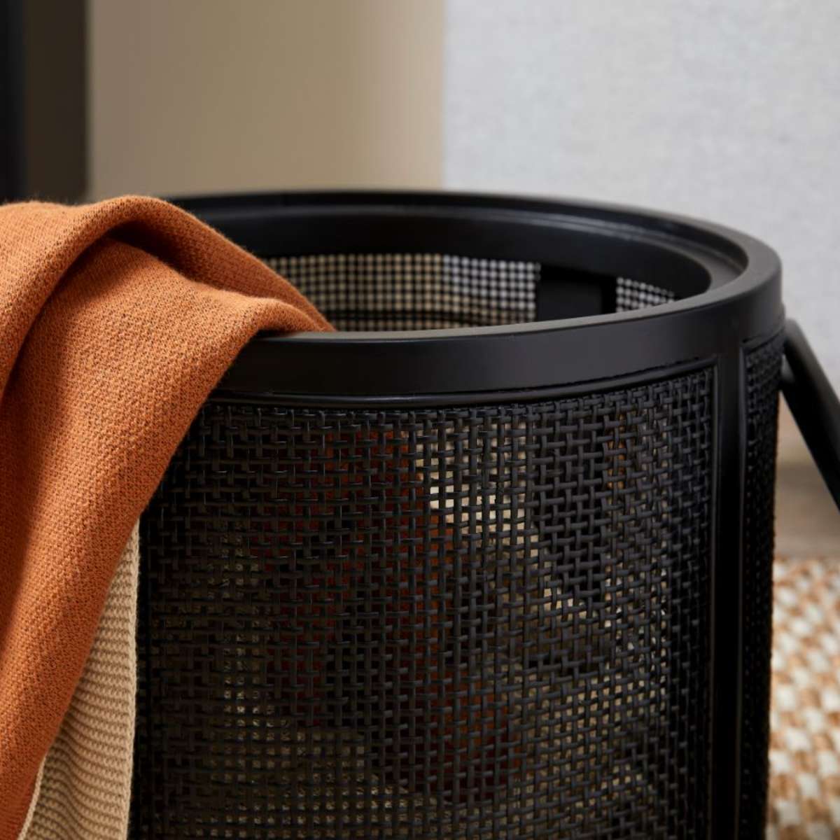 Rattan Storage Ottoman - Black