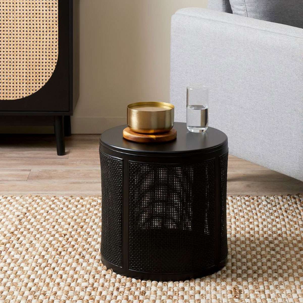 Rattan Storage Ottoman - Black