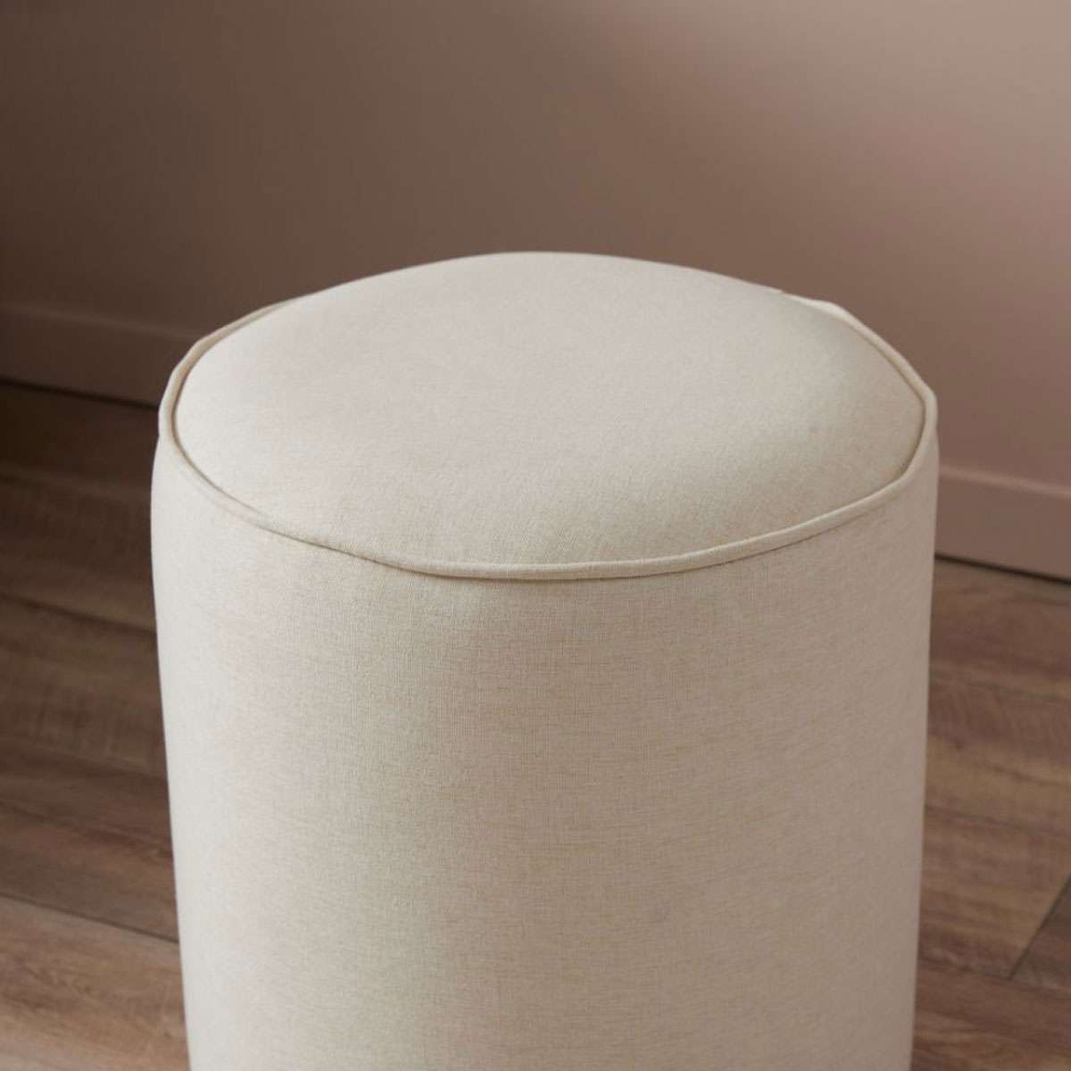 Linen Look Ottoman - Small - Natural