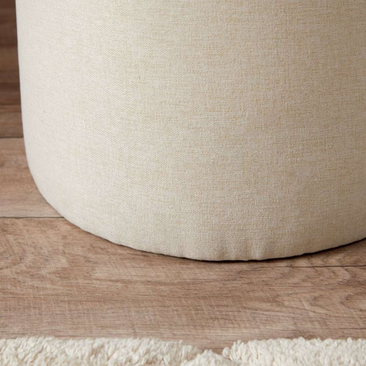 Linen Look Ottoman - Small - Natural