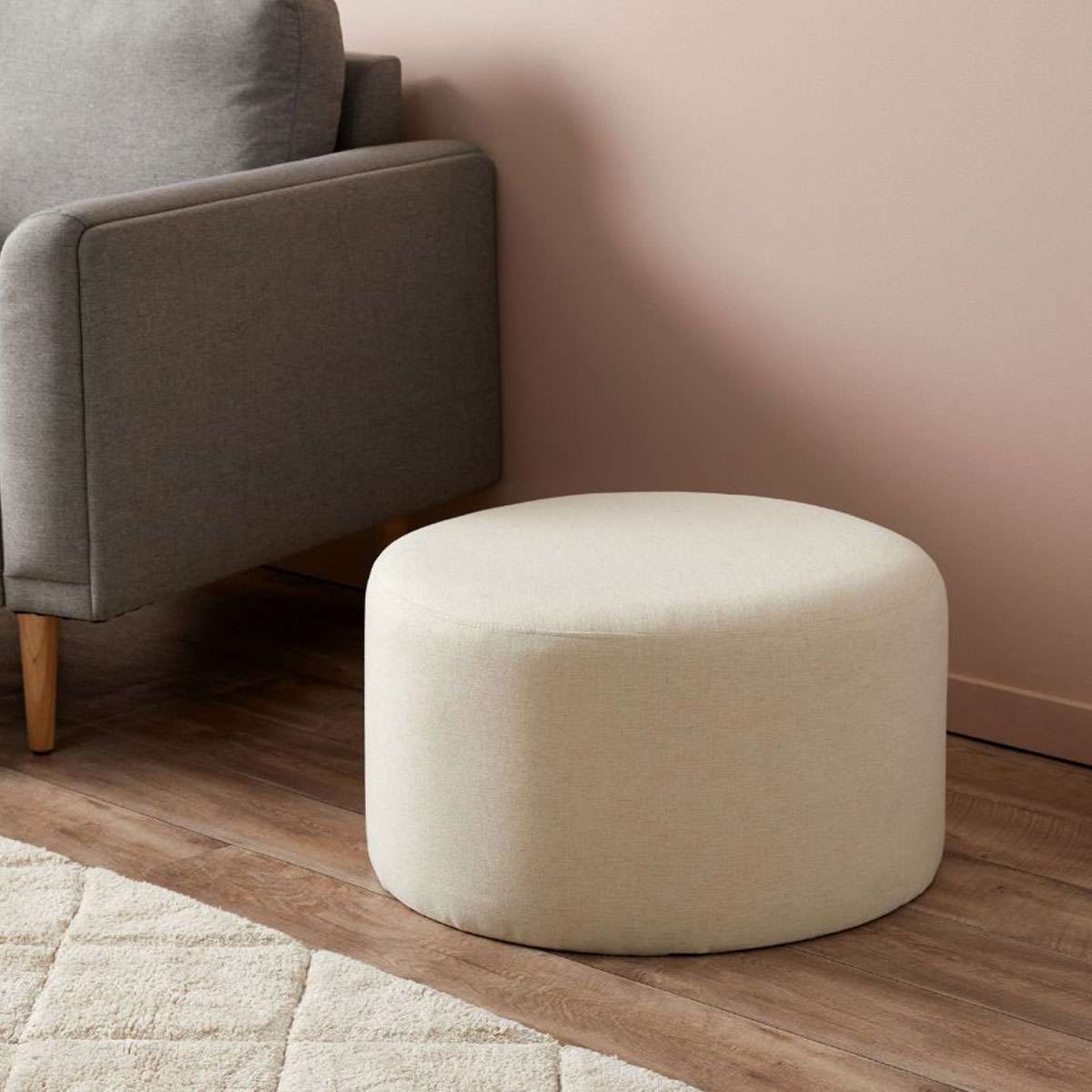 Linen Look Ottoman - Large - Natural
