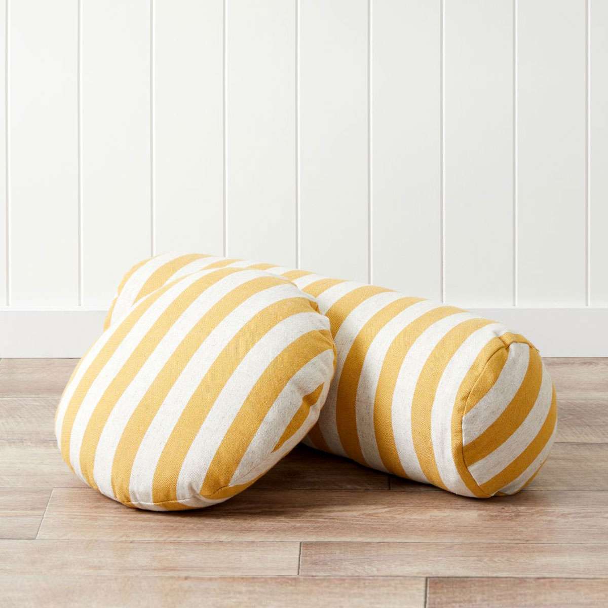 Eva Linen Blend Thick Stripe Round Cushion - Marigold