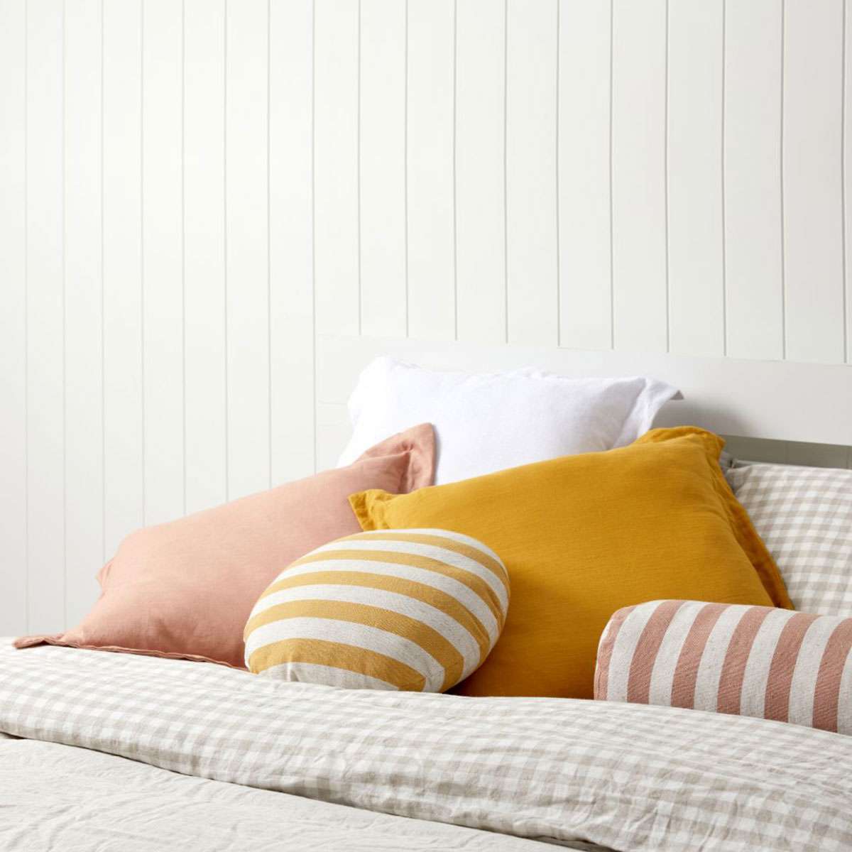 Eva Linen Blend Thick Stripe Round Cushion - Marigold
