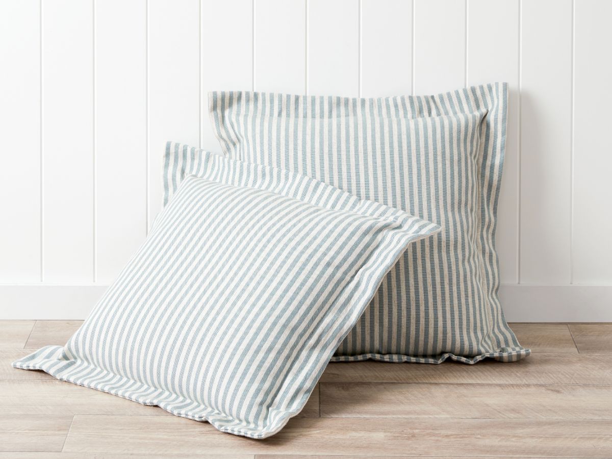 Ari Linen Blend Thin Stripe Cushion - Seafoam Blue