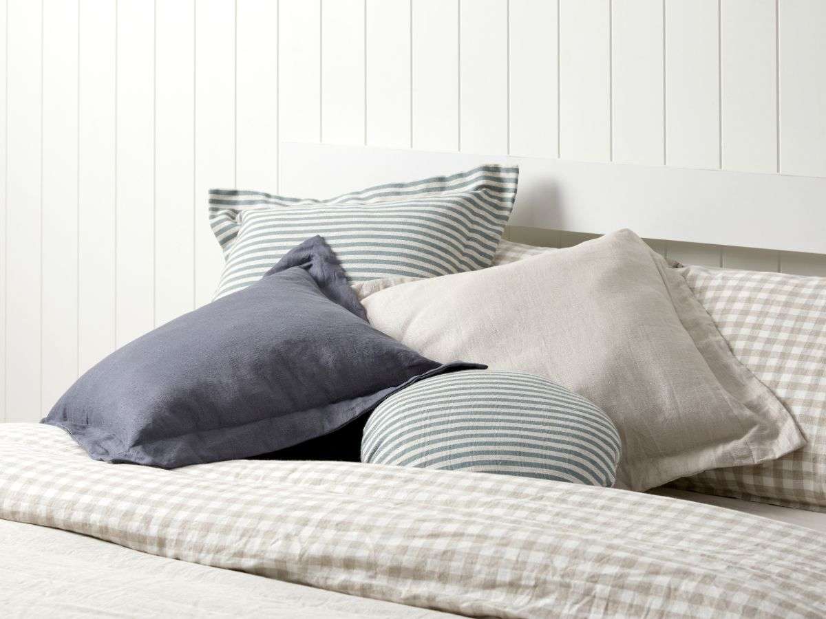 Ari Linen Blend Thin Stripe Cushion - Seafoam Blue