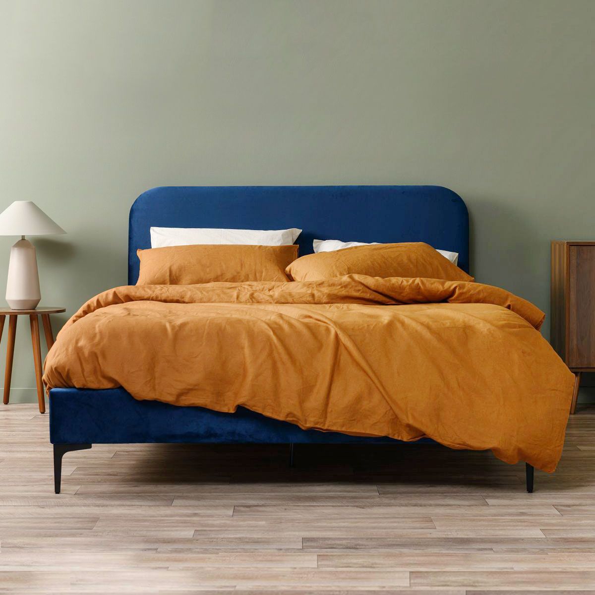 Luka Velvet Queen Bed - Navy