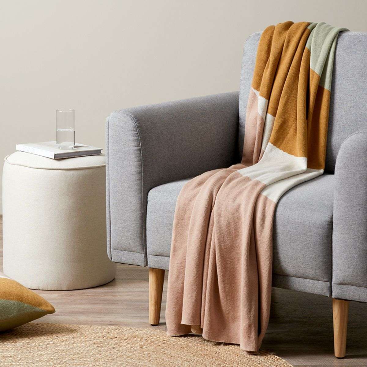 Myla Abstract Knit Throw - Sage/Pink