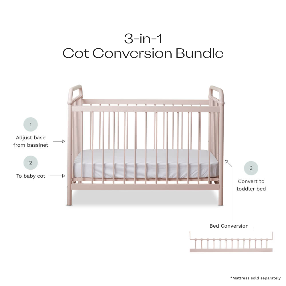 Sonata Pink 3-in-1 Cot Conversion Bundle