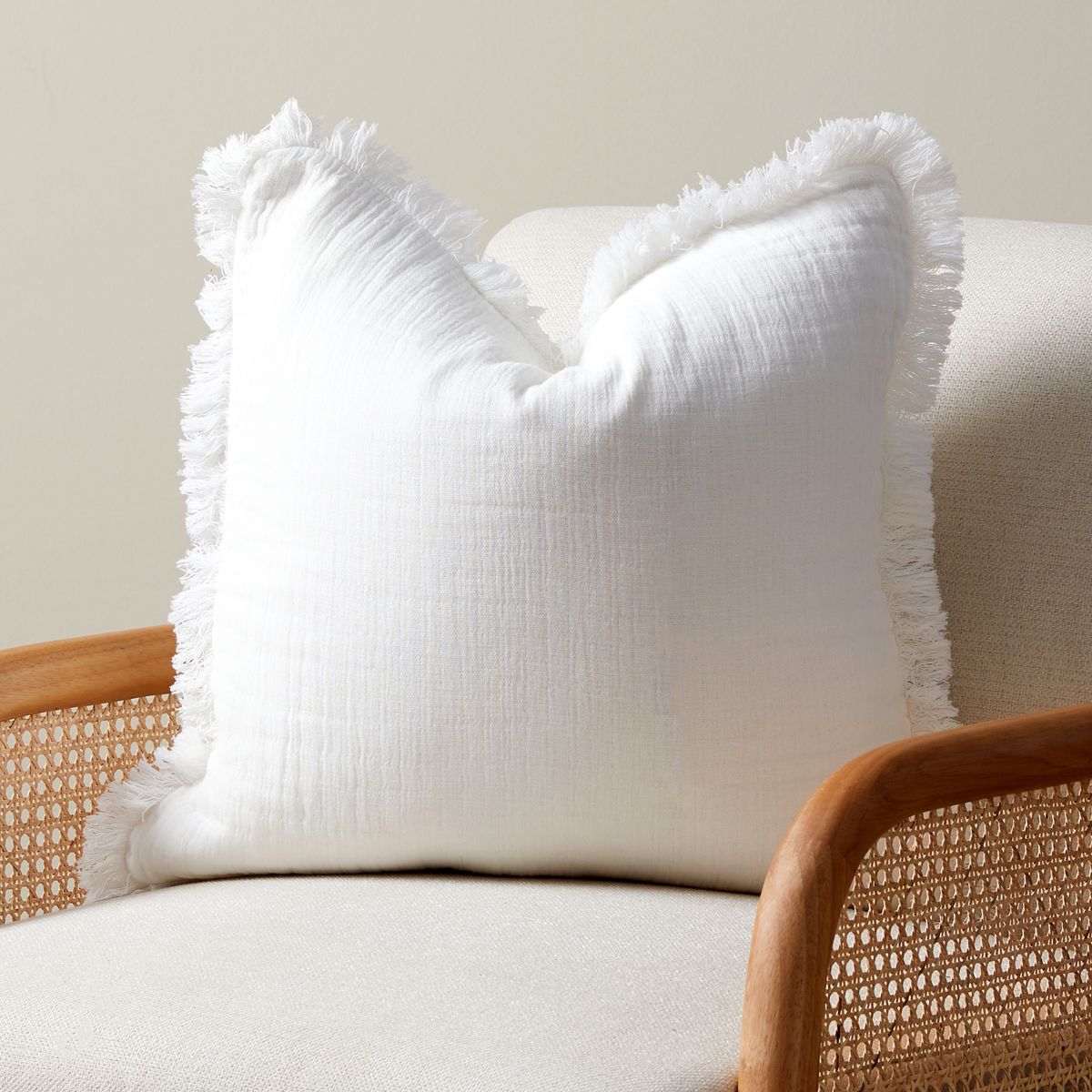 Molly Fringed Cotton Euro Cushion - Ivory