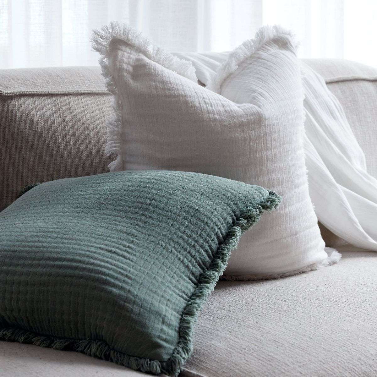 Molly Fringed Cotton Euro Cushion - Ivory