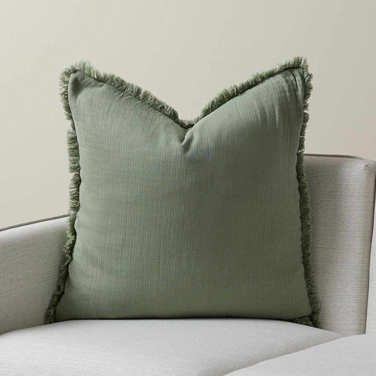 Molly Fringed Cotton Euro Cushion - Khaki Green