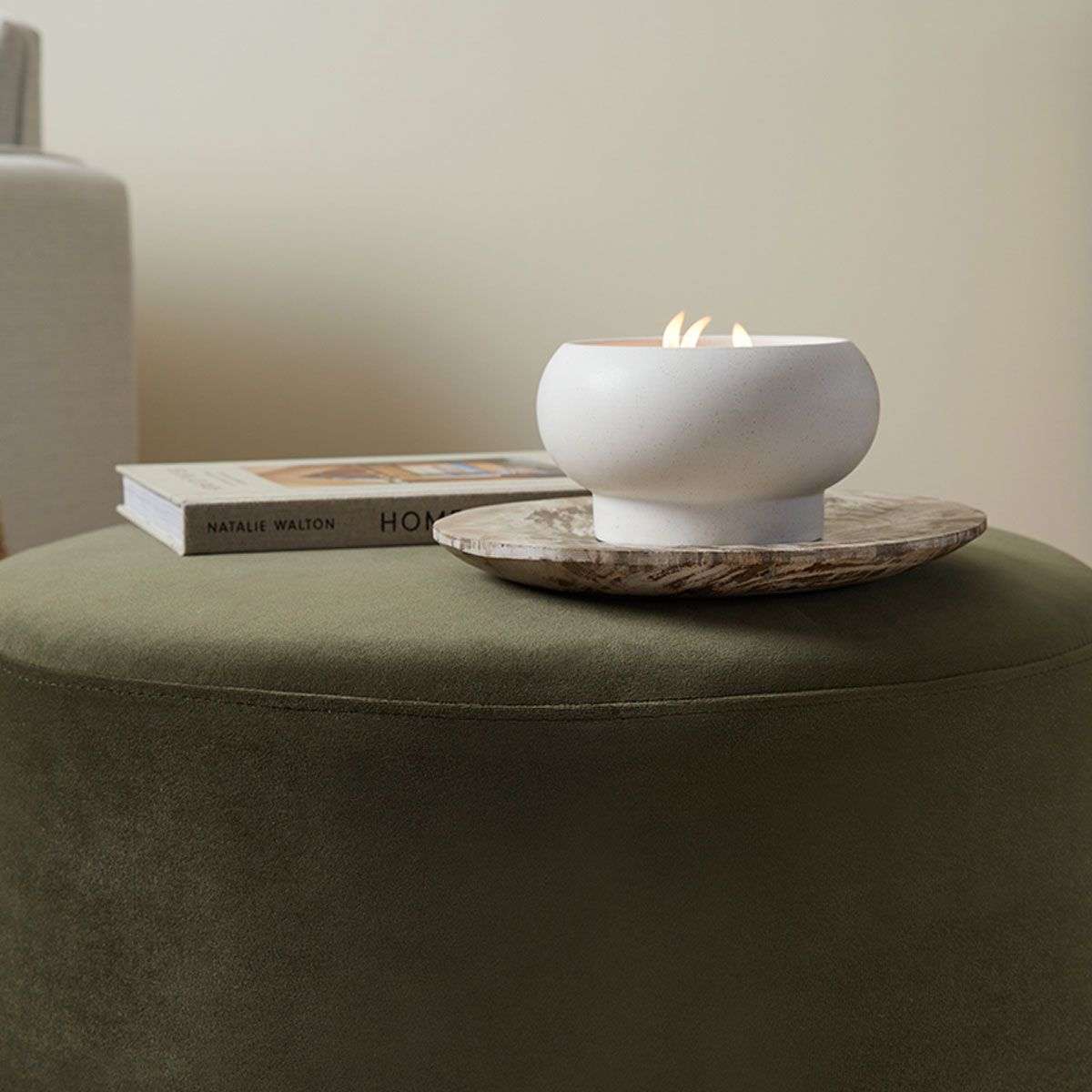 Velvet Ottoman - Large - Olive Green