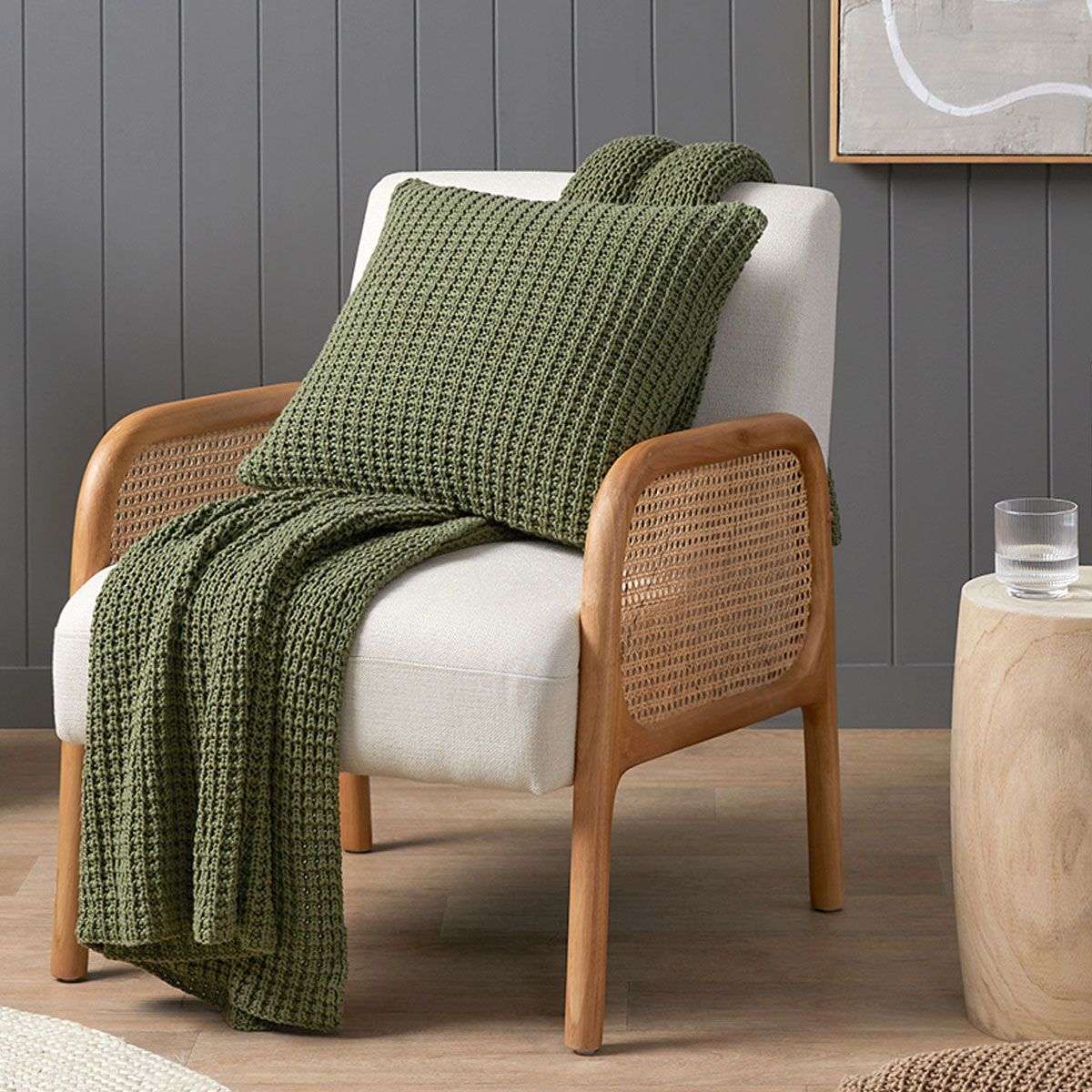Brennan Knit Throw Rug - Khaki