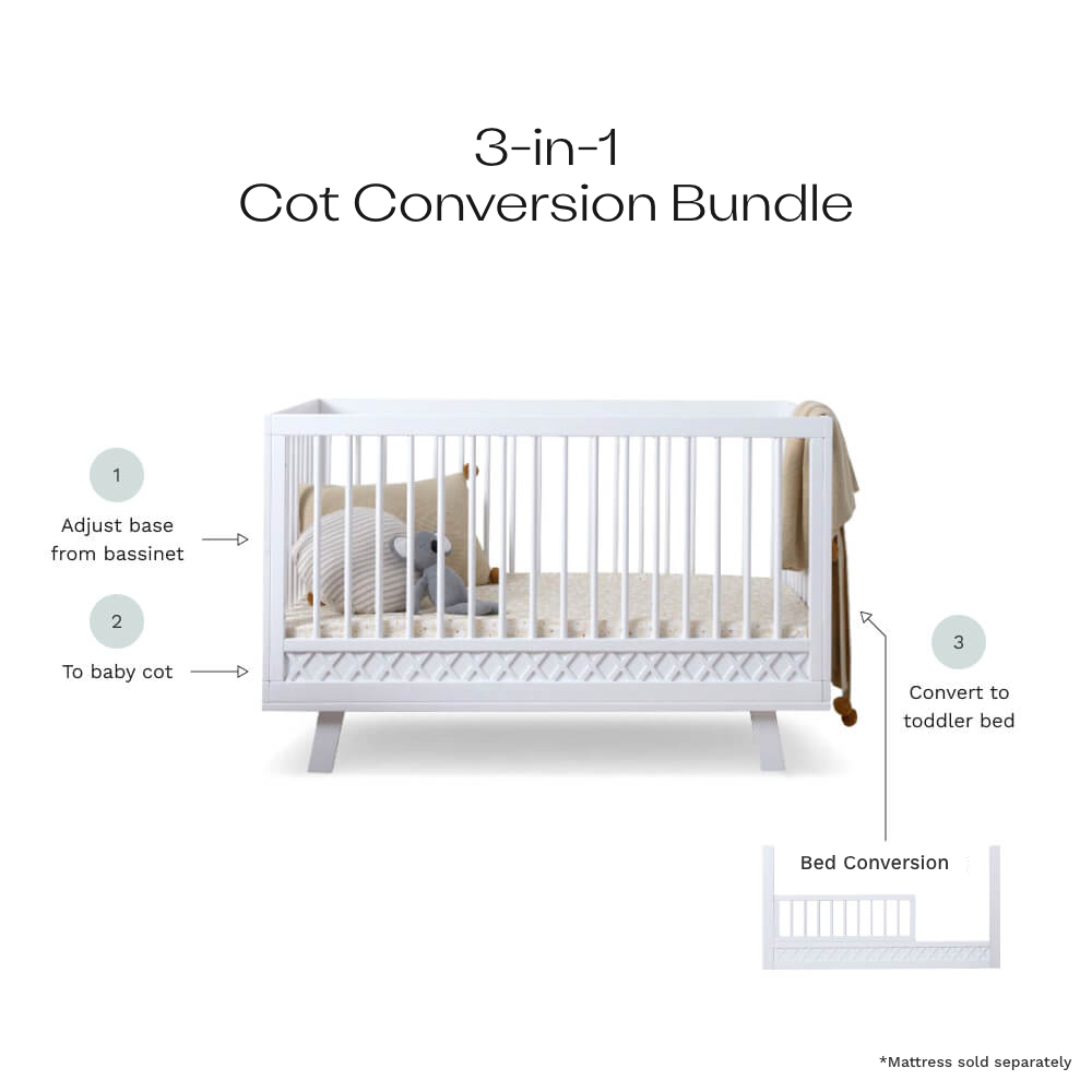 Genevieve White 3-in-1 Cot Conversion Bundle