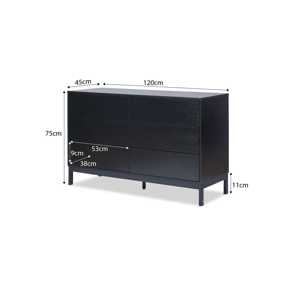 Zander Six Drawer - Black
