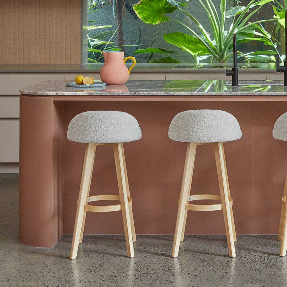 Jamie Bar Stool - Set of 2 - Cream Boucle