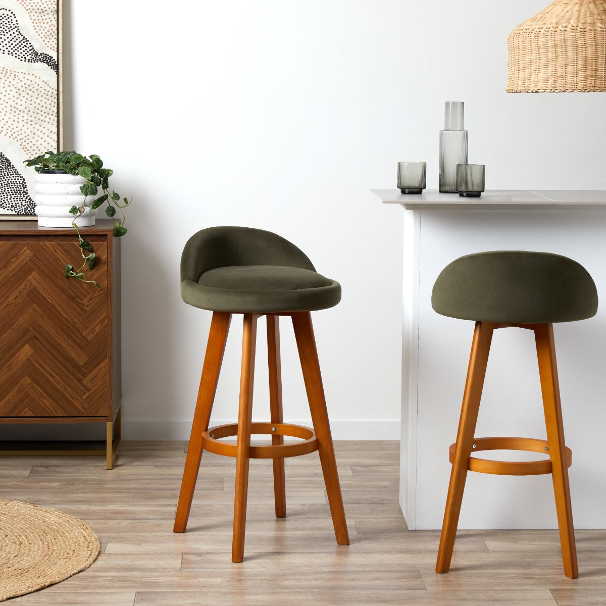 Jamie Bar Stool - Set of 2 - Olive Green