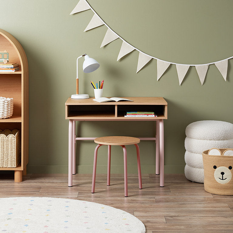 Mocka Junior Metal Desk and Stool - Pink