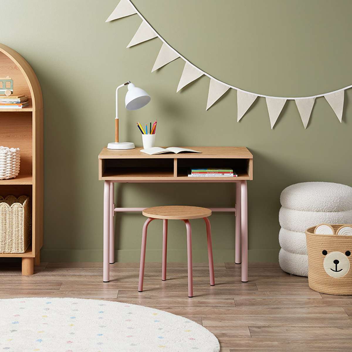 Mocka Junior Metal Desk and Stool - Pink