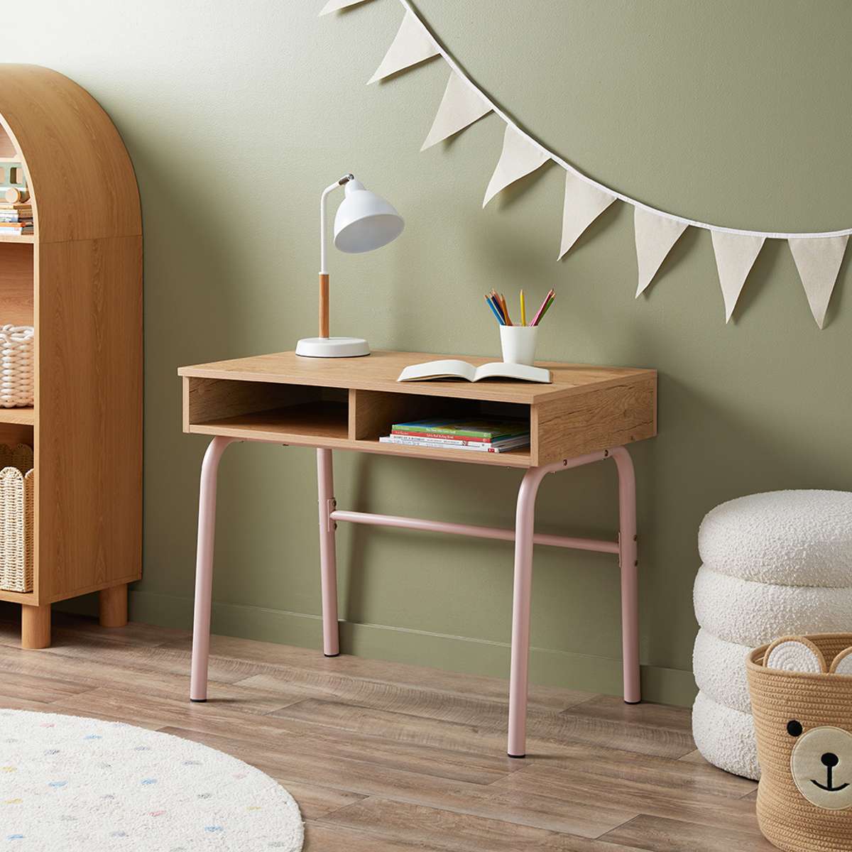 Mocka Junior Metal Desk and Stool - Pink