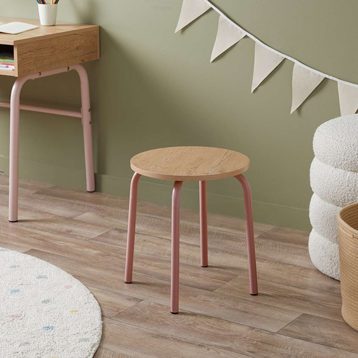 Mocka Junior Metal Desk and Stool - Pink