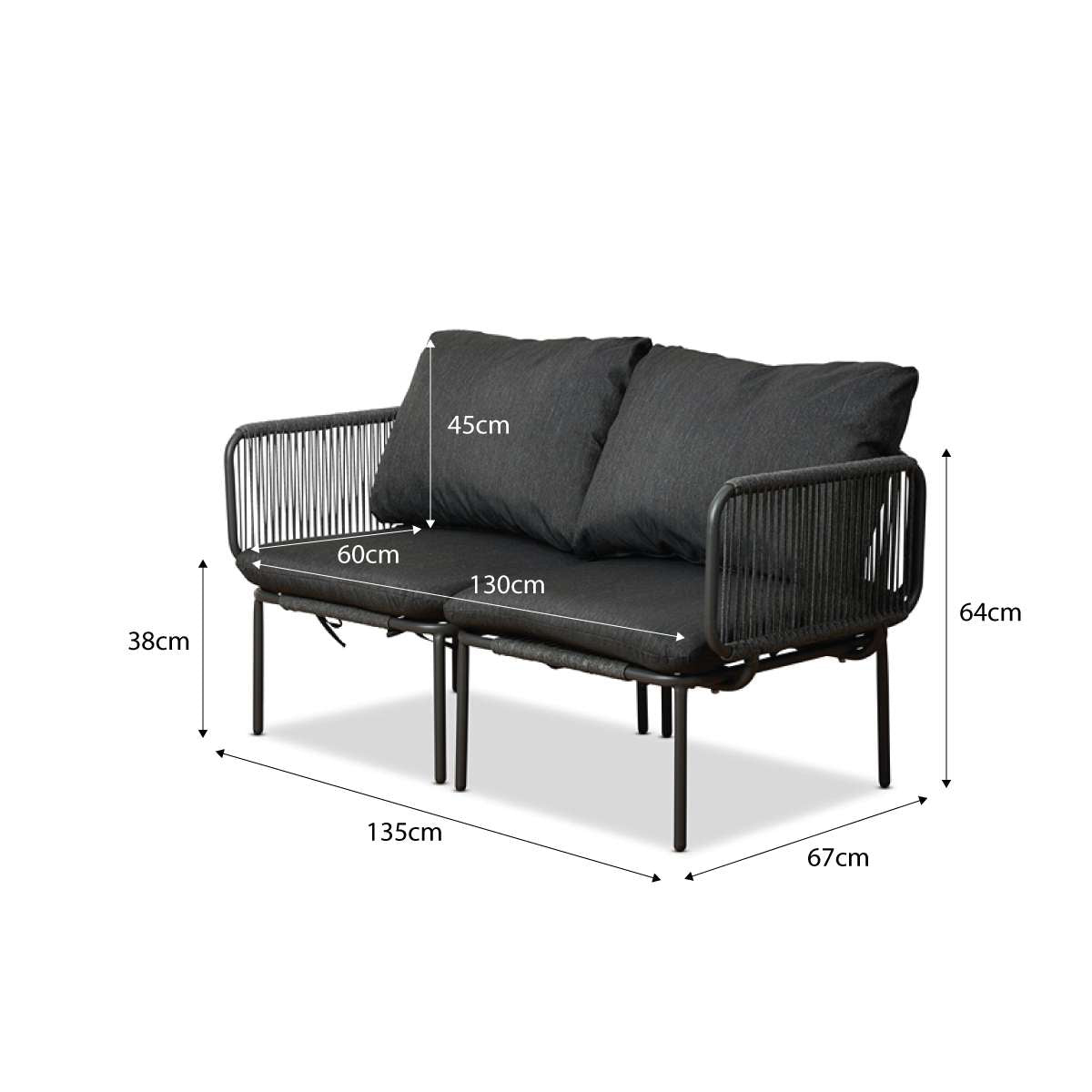 Sorrento Outdoor Armchair and Two Seater Two Piece Set - Charcoal