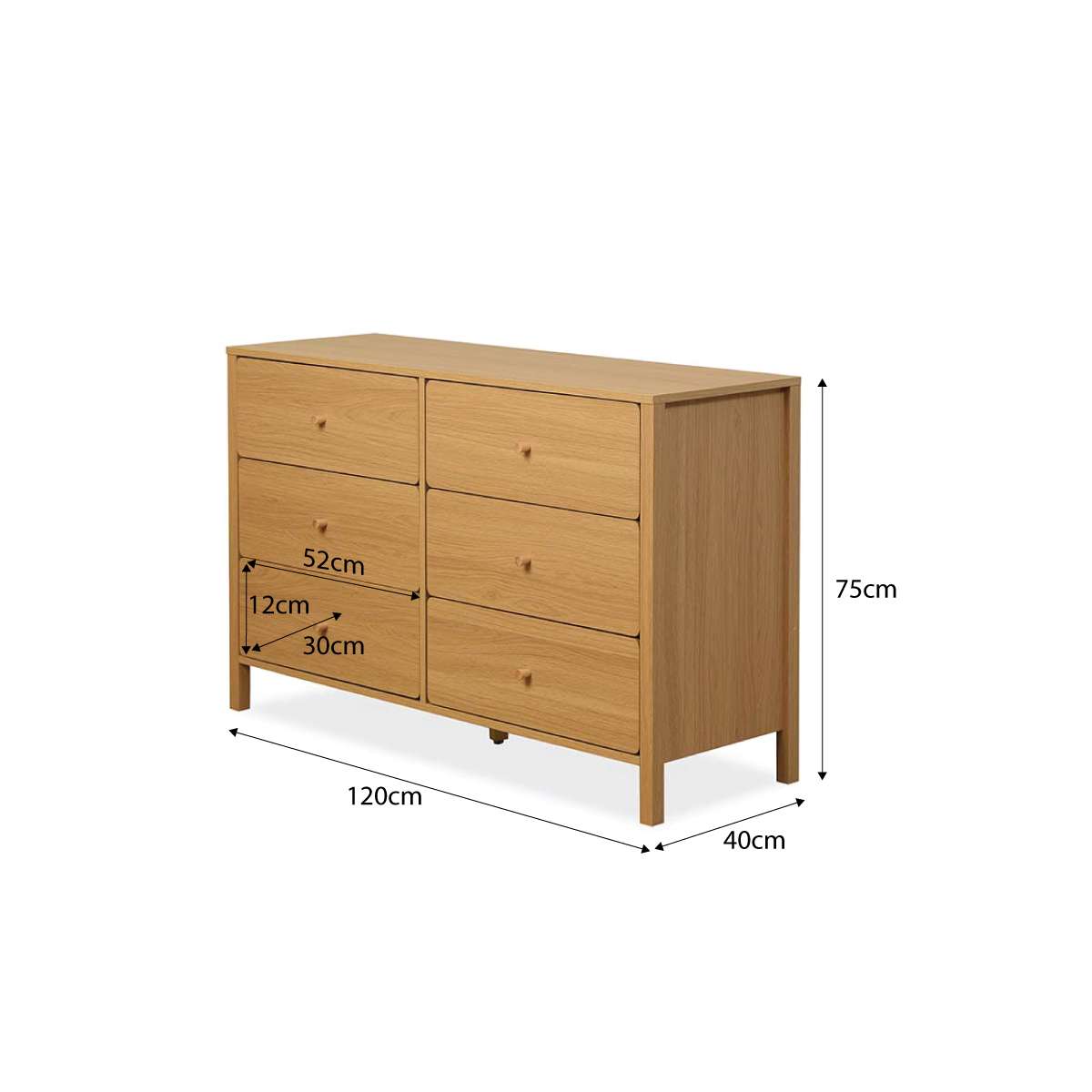 Ollie Six Drawer - Natural